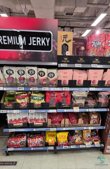 Korean Grocery Store 101: How to Shop at E-mart in South Korea Beef jerky on the shelves at E-mart stores