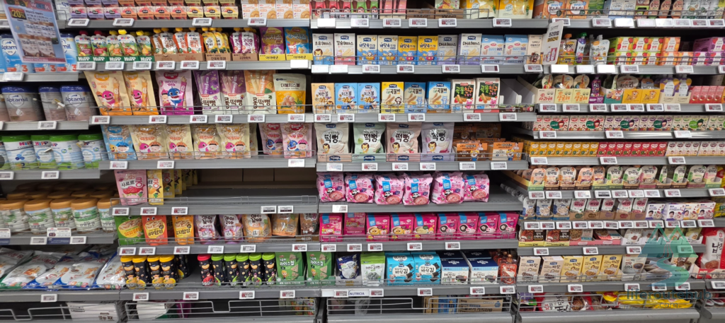Korean Grocery Store 101: How to Shop at E-mart in South Korea Instant baby food on the shelves at E-mart